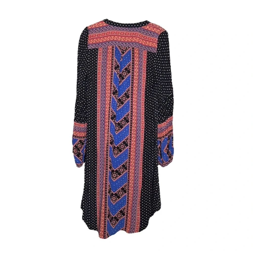 Free People Boho Print Tunic Mini Dress Hi Low Long Sleeve Size XS